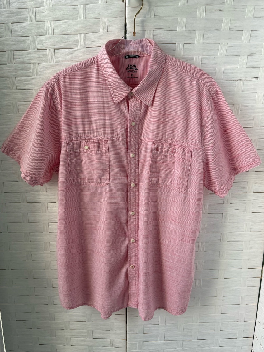 Izod XL Men's Cotton Short-Sleeve Button-Down Shirt in Red White Stripe Cruise